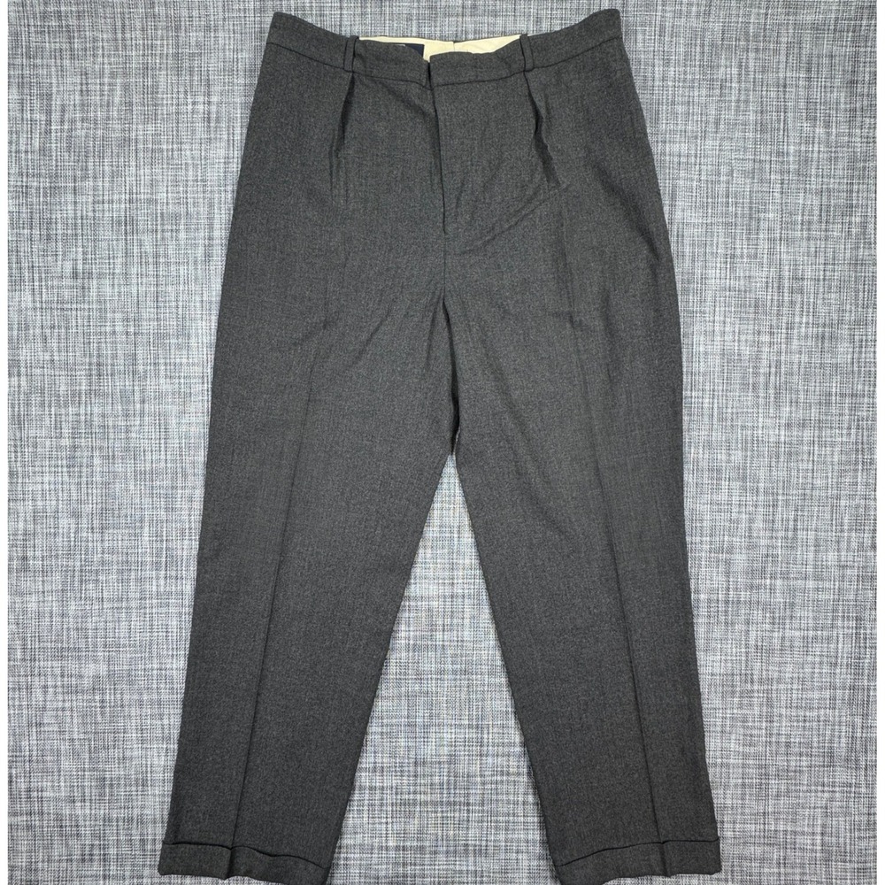 Polo Ralph Lauren Mens 36x32 Charcoal Wool Stretch Dress Pants Pleated Cuffed